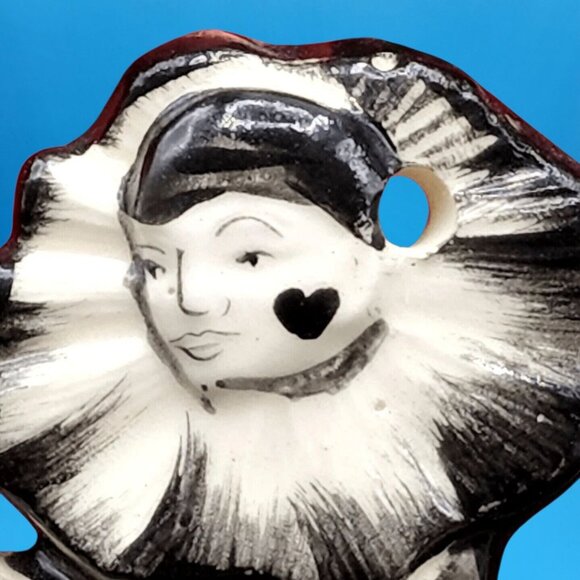 Pierrot Ornaments Black Heart Faces Red Harlequin Diamond Handpainted Gothic Set - Picture 3 of 9